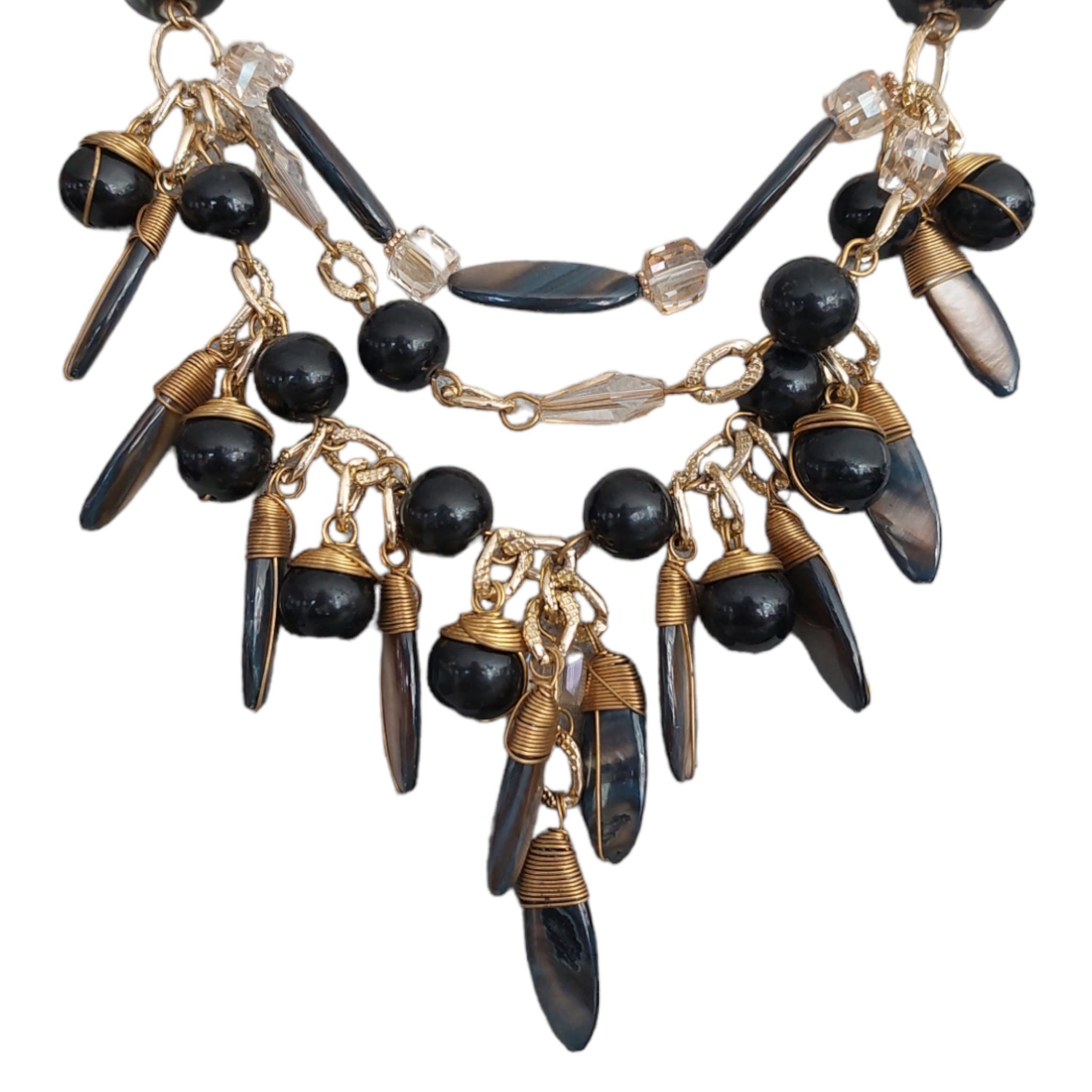 Collar con pedreria Natural Negro-Azulado