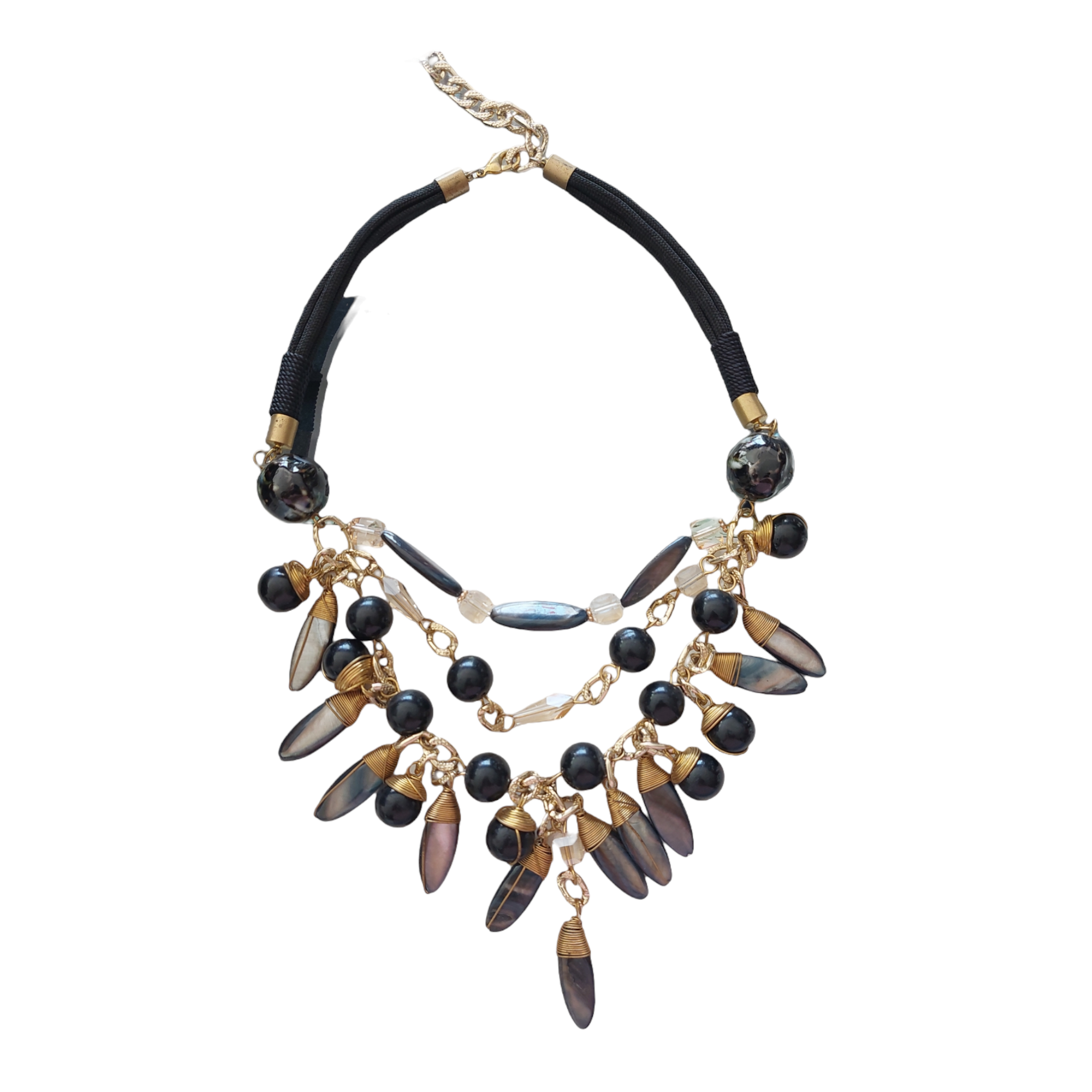 Collar con pedreria Natural Negro-Azulado