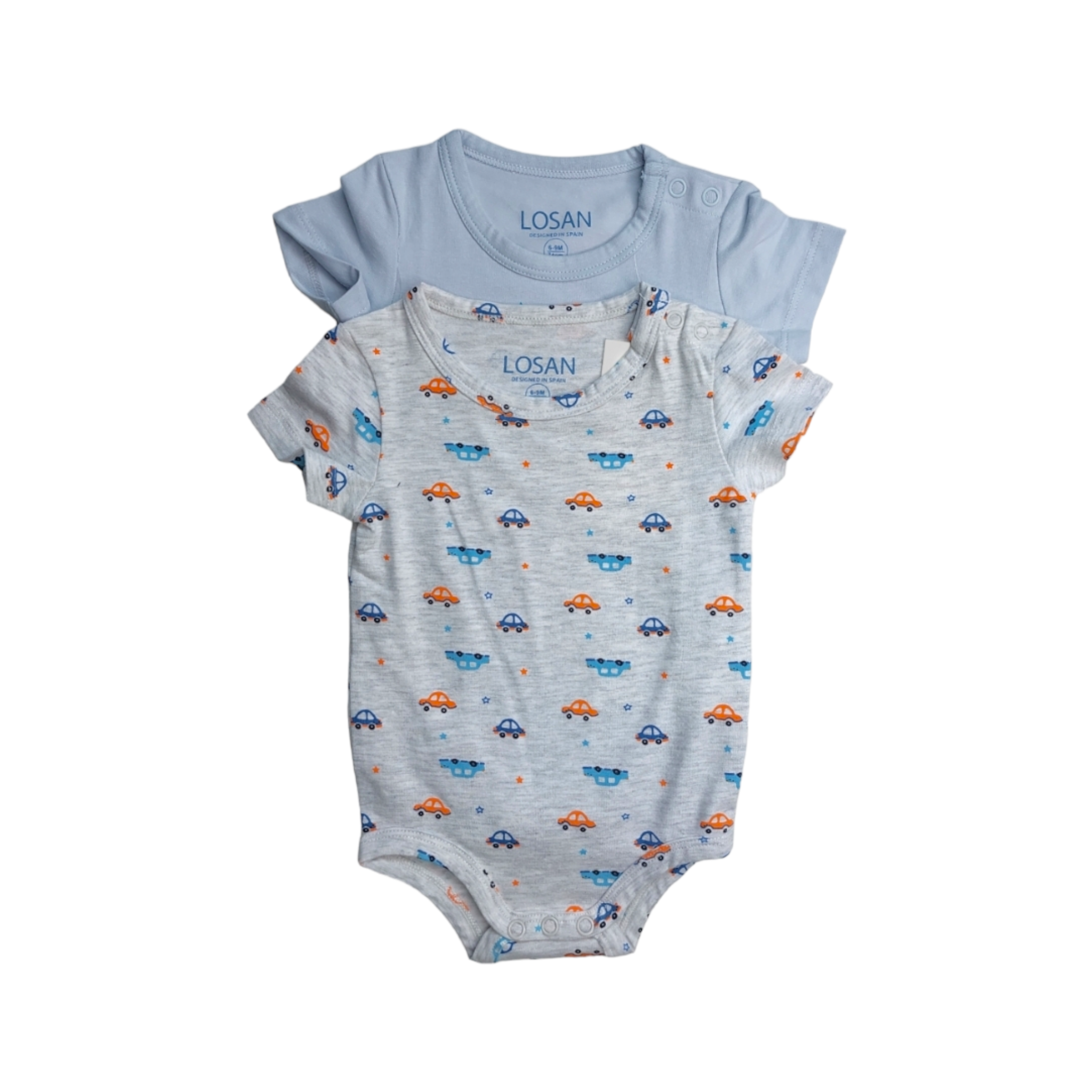 Bodys Dos Piezas Azul Para Bebé Niño Carritos Losan