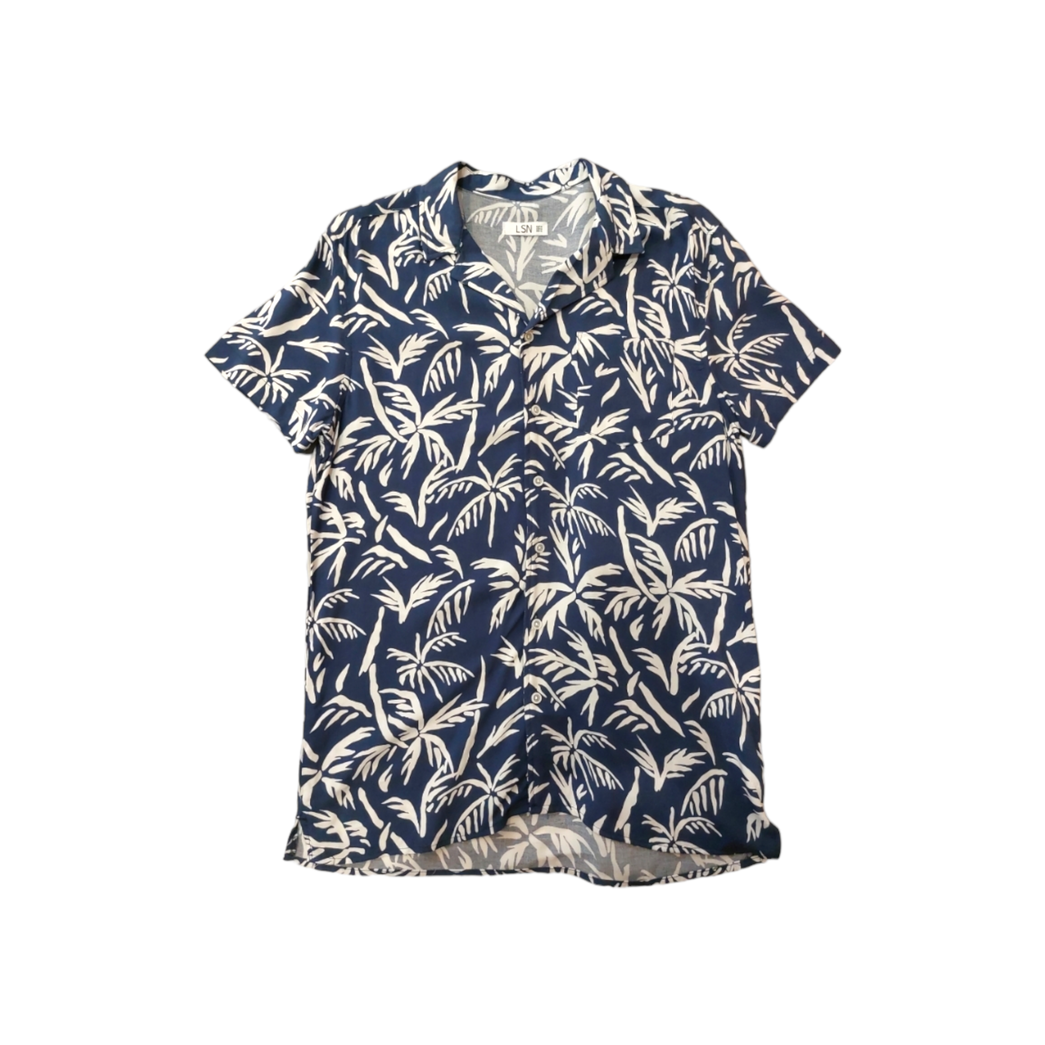 Camisa Azul Estampado Hojas Para Caballero LSN