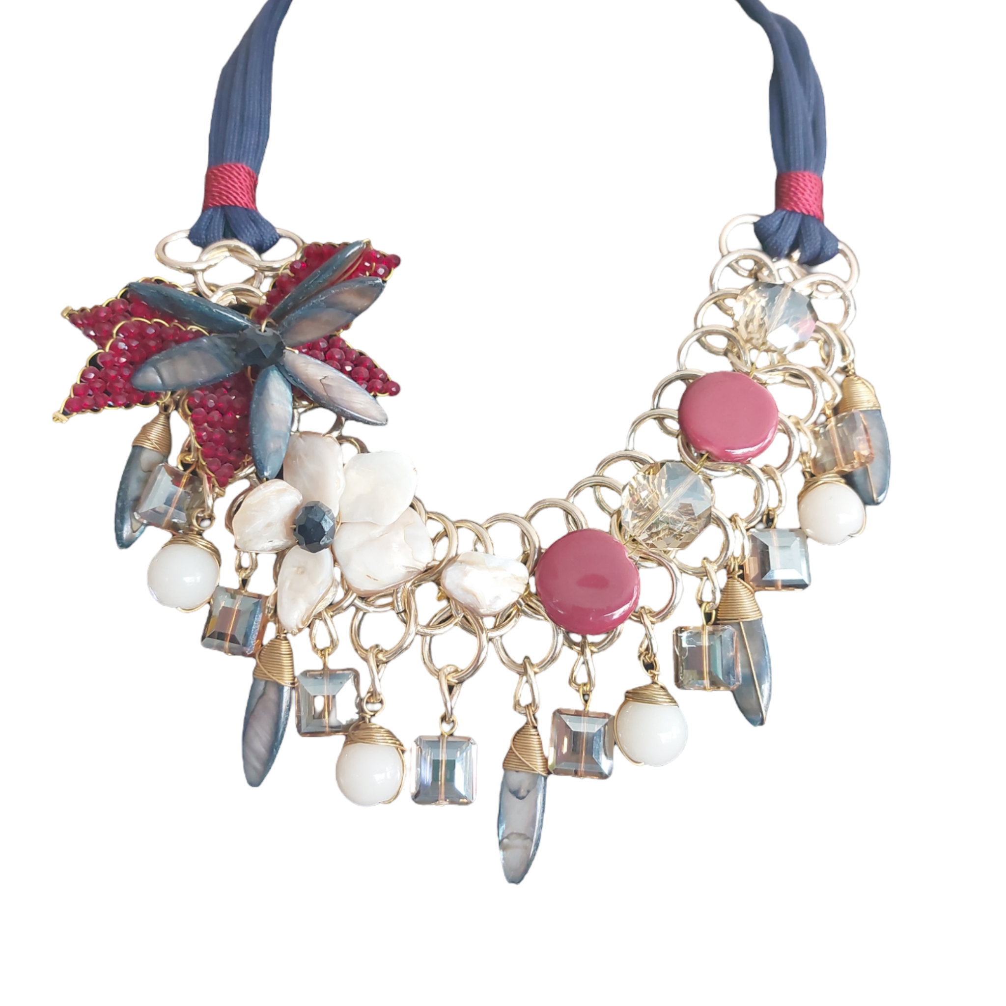 Collar Piedra Natural "Flor gris azulado"