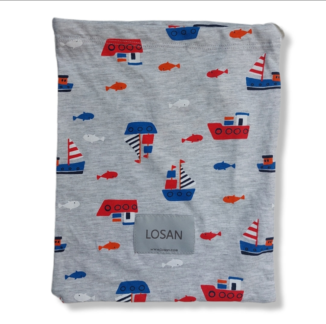 Pañalero Gris Estampado Barcos Para Bebé Niño Losan