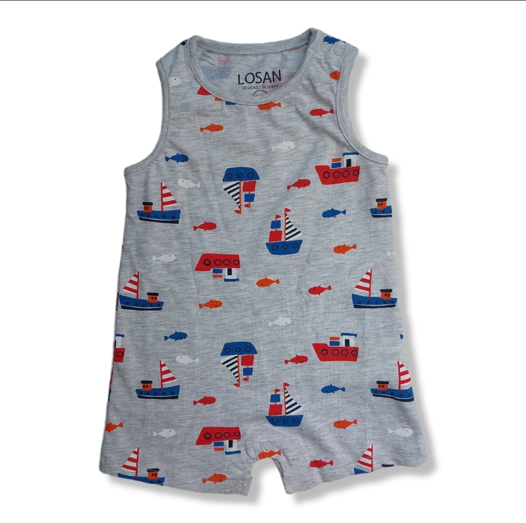 Pañalero Gris Estampado Barcos Para Bebé Niño Losan