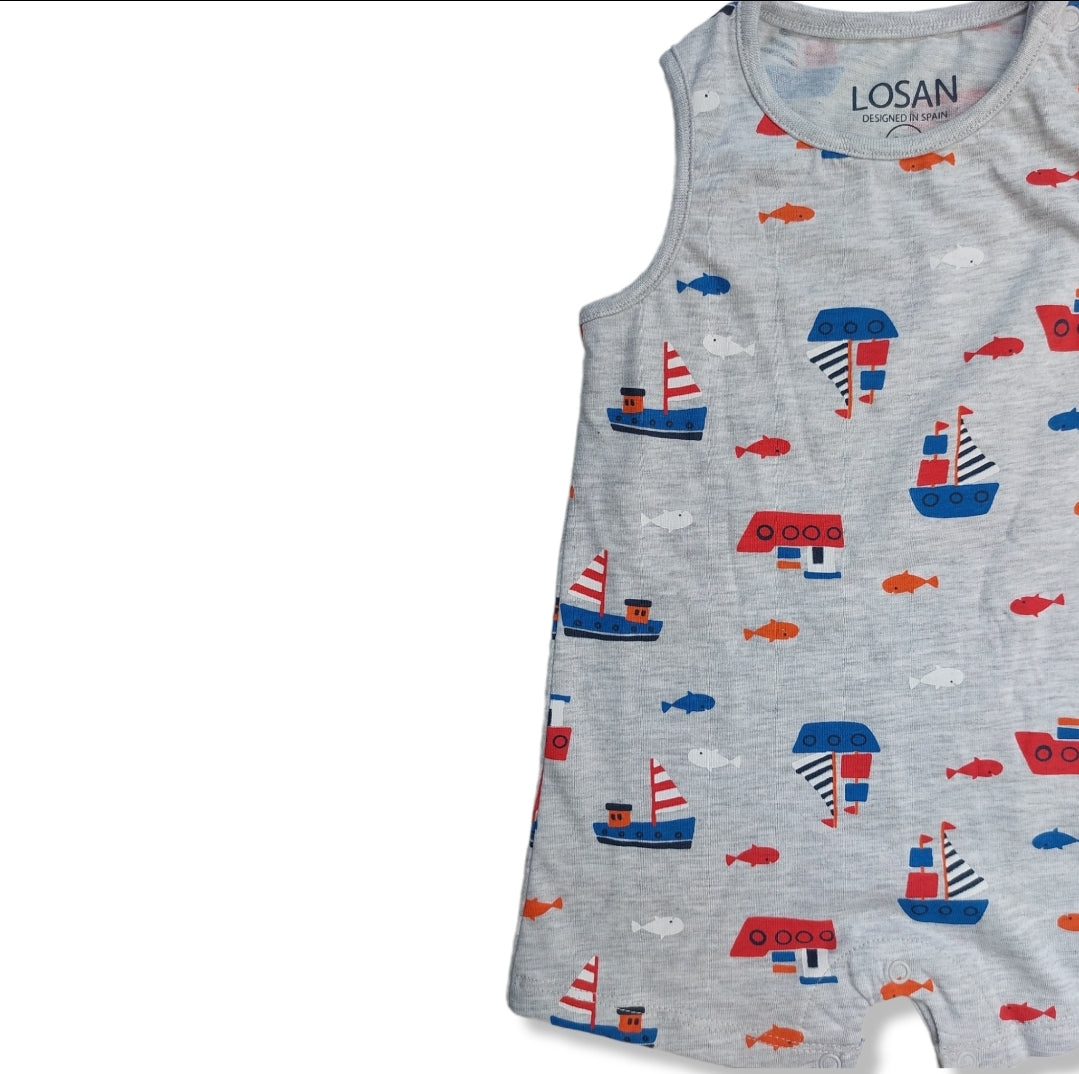 Pañalero Gris Estampado Barcos Para Bebé Niño Losan