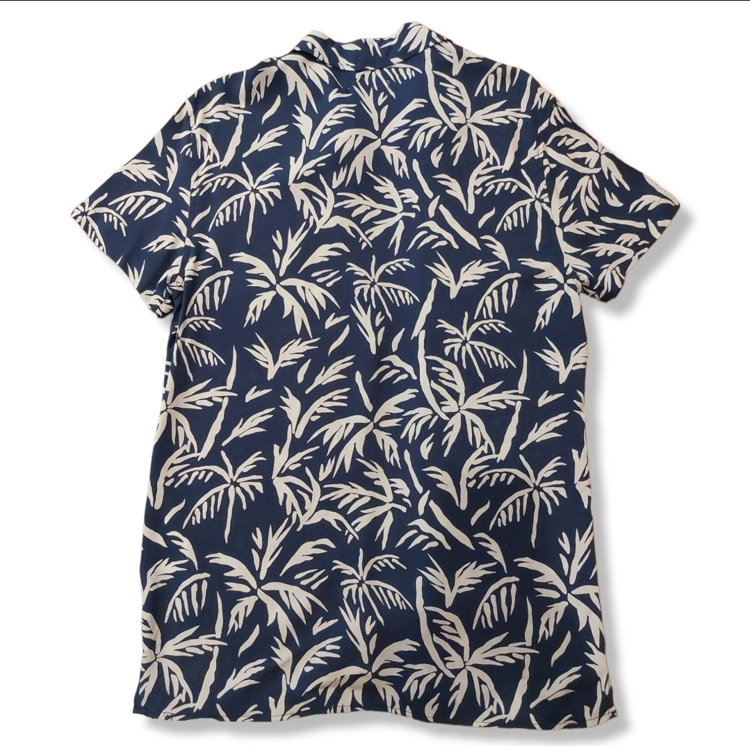 Camisa Azul Estampado Hojas Para Caballero LSN