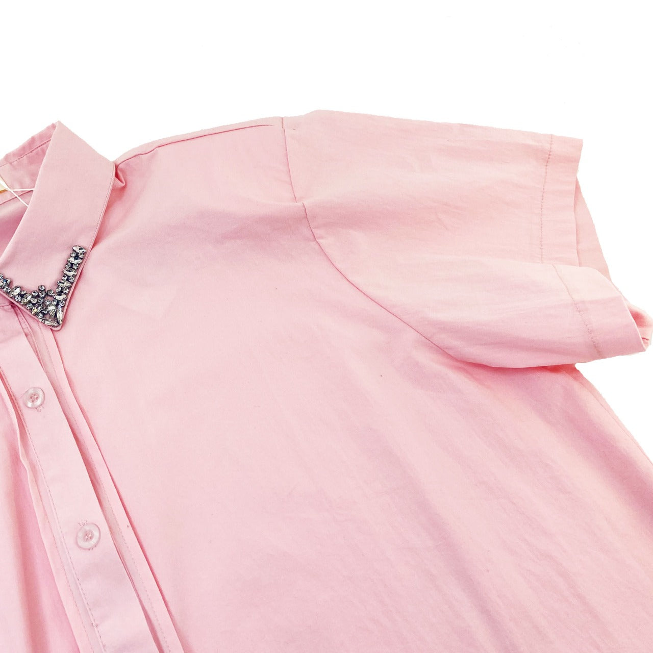 Blusa manga larga con detalle en cuello cristal rosa pastel LC