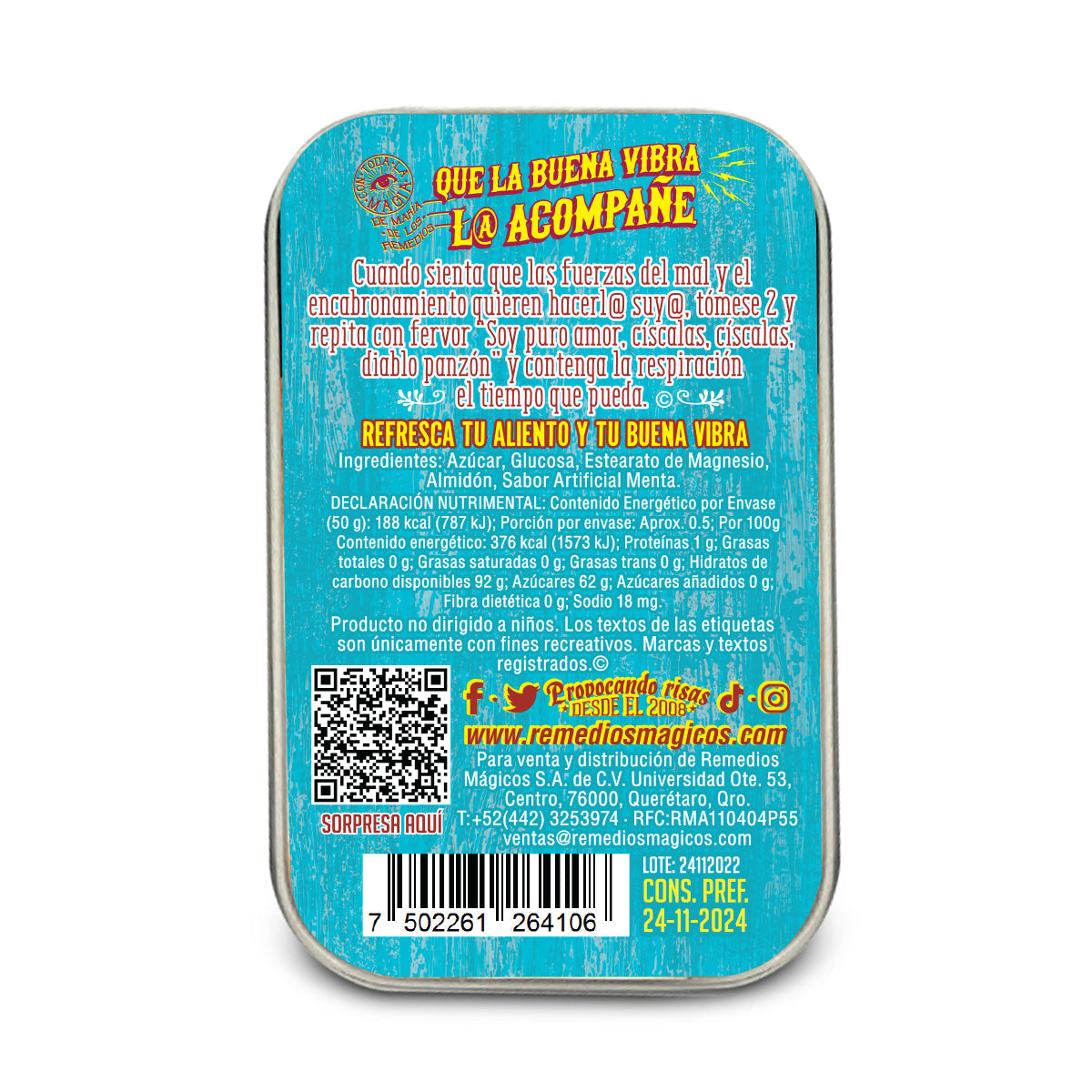 Pastillero de lata con Mentas "BUENA VIBRA" Remedios Mágicos