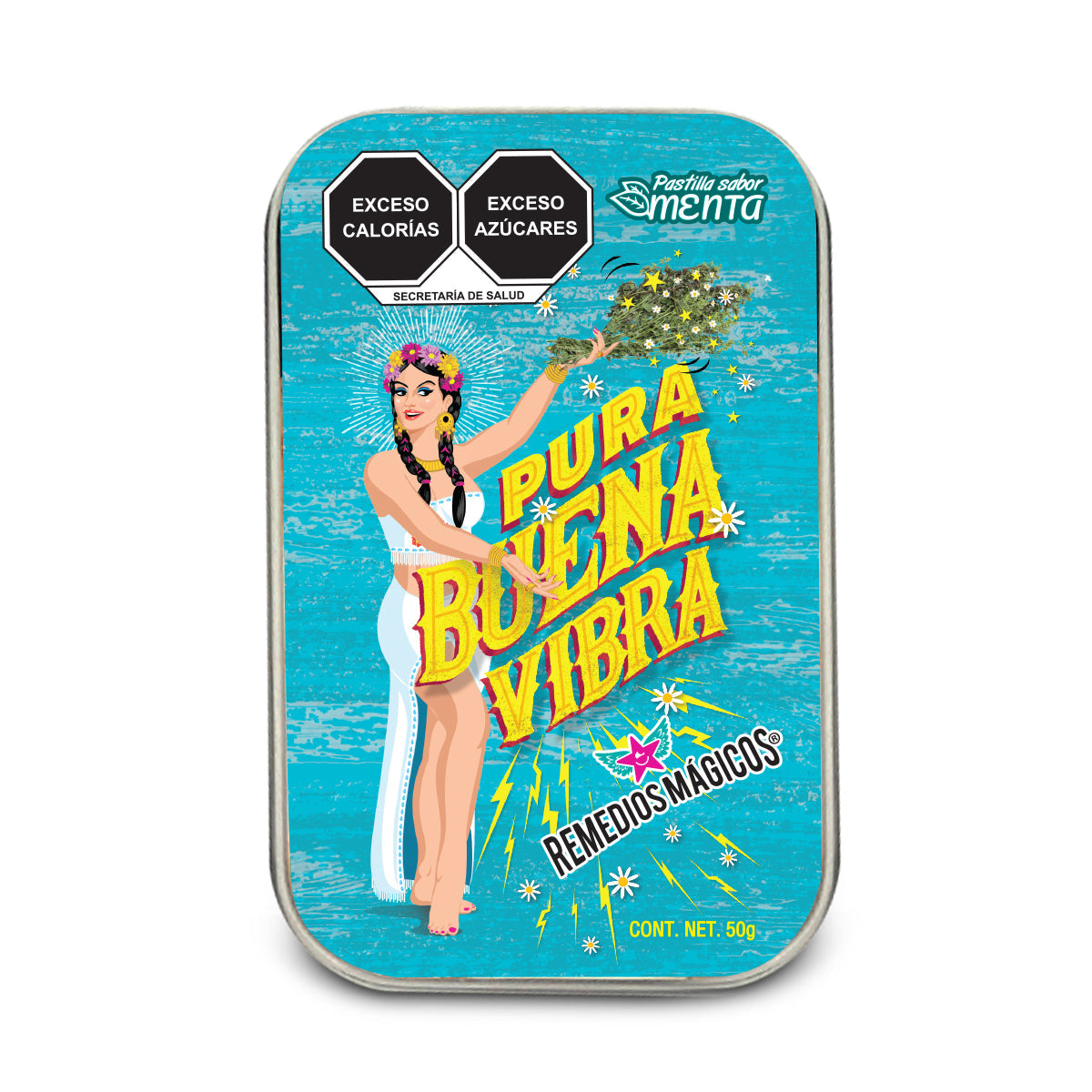Pastillero de lata con Mentas "BUENA VIBRA" Remedios Mágicos