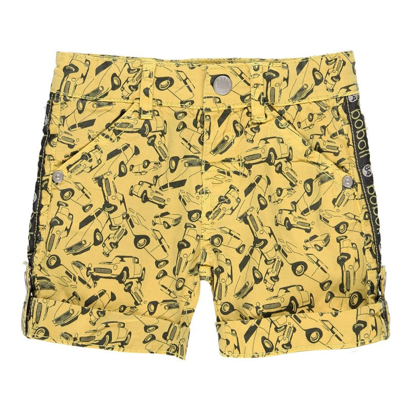 Short de gabardina elástica amarillo diseño coches para bebe y  niño BOBOLI