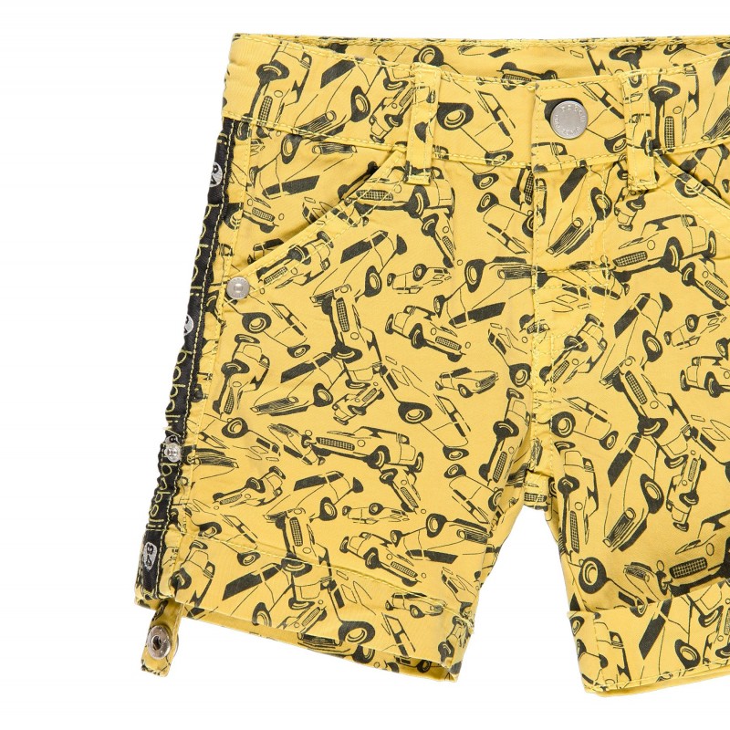 Short de gabardina elástica amarillo diseño coches para bebe y  niño BOBOLI