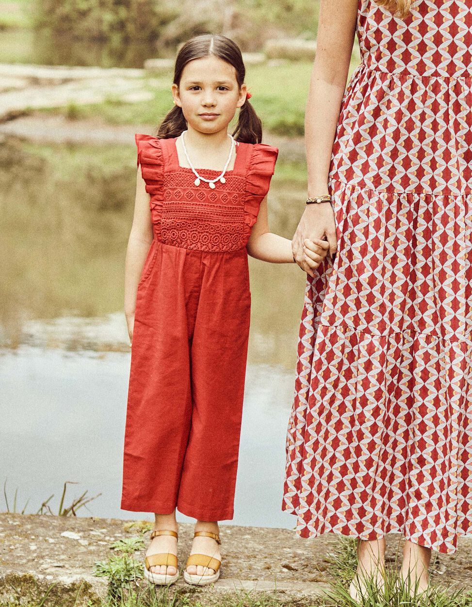 Jumpsuit  ladrillo con encaje para niña ZIPPY