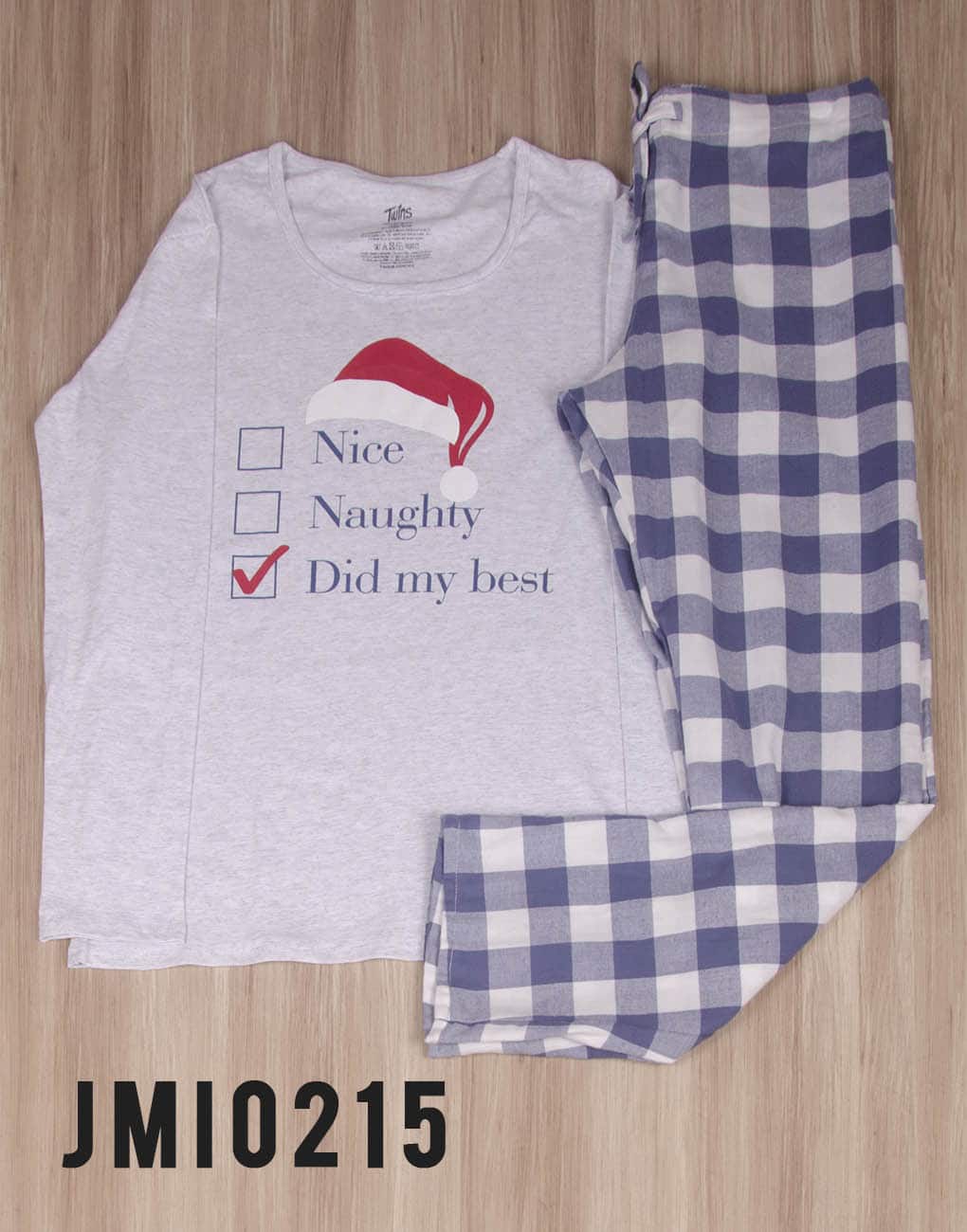 Pijama para dama manga larga “Nice, Naughty, Did my best” TWINS