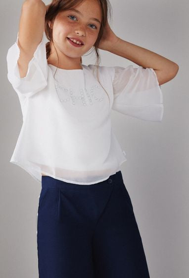 Blusa manga olán blanca “CHIC” niña BOBOLI