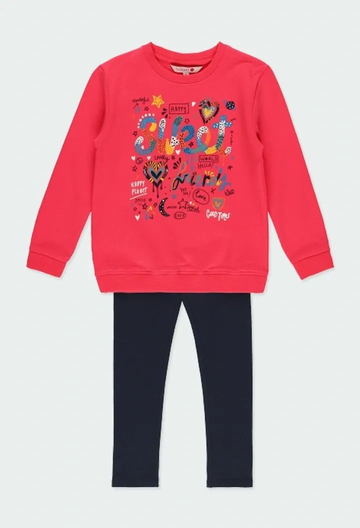 Conjunto 2 piezas sudadera rosa y leggings niña BOBOLI
