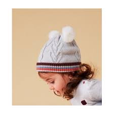 Gorro gris doble pompon para niña BOBOLI