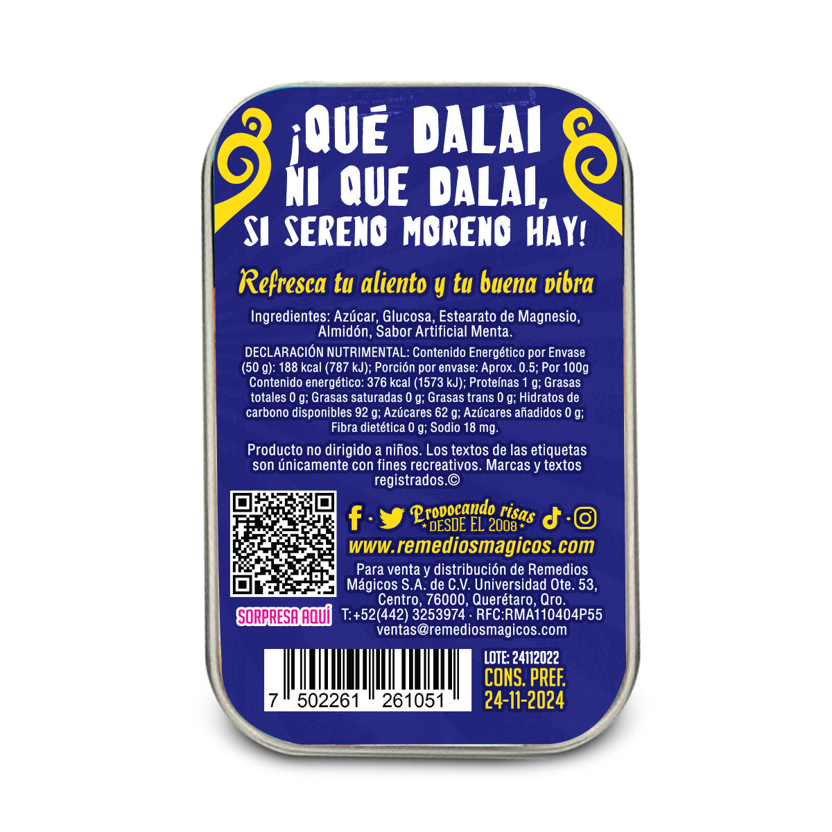 Pastillero de lata con Mentas "SERENO MORENO" Remedios Mágicos